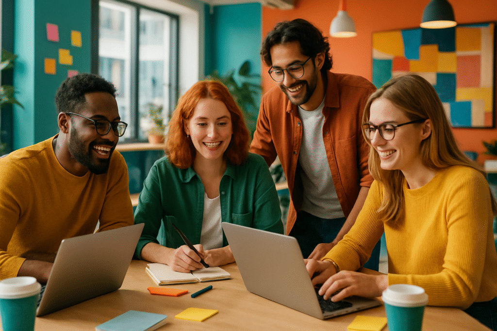 team working in reach us